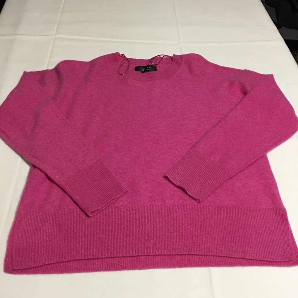 Tahari Cashmere Sweater Womens Large Pink Crew Neck Pullover